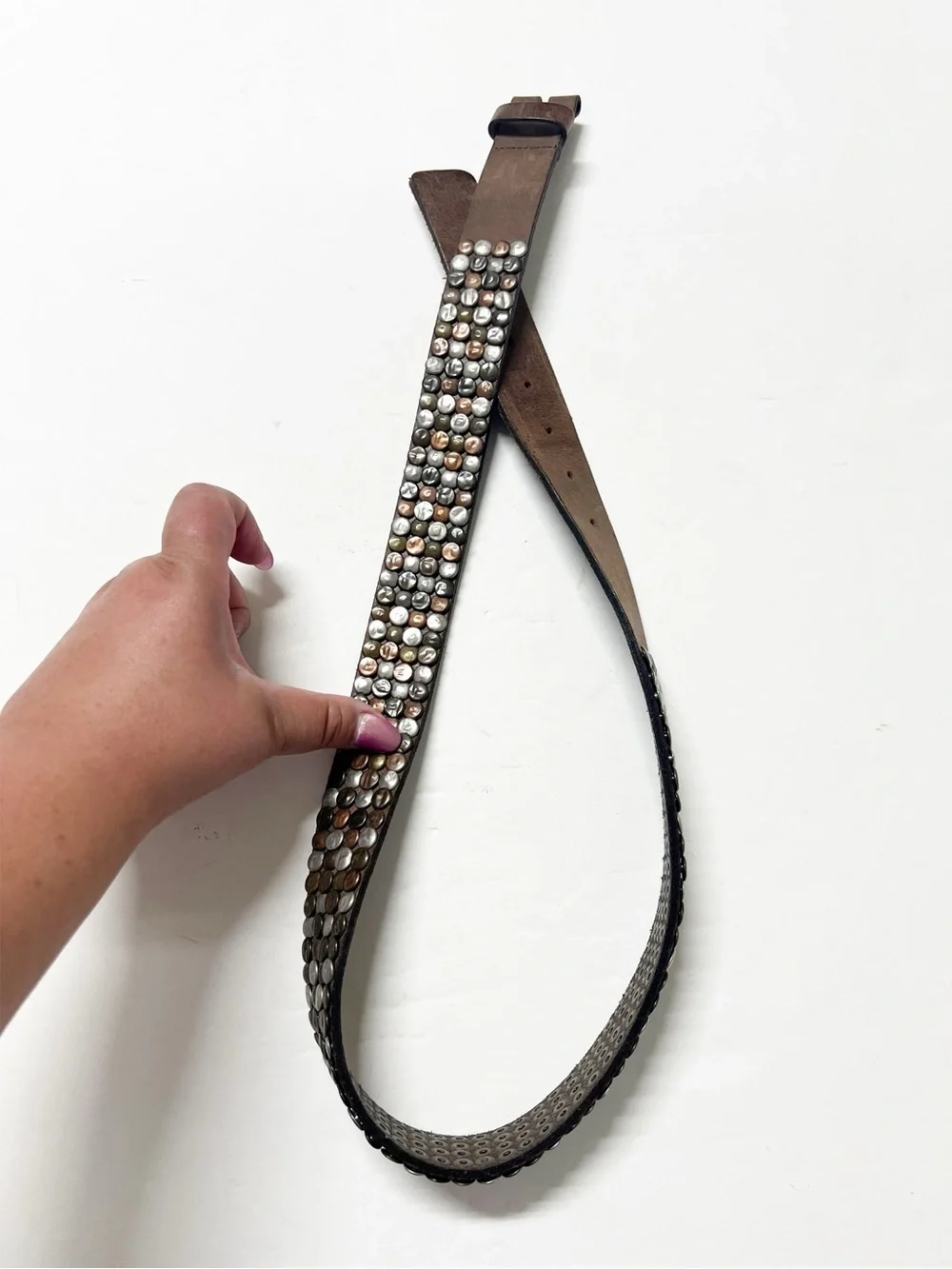 Pieces Womens Boho Brown Leather Mixed Metal Stud Belt without Buckle Size 85
